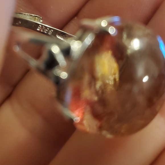 New Red Yellow Phantom Quartz Lodolite Adjustable 925 Silver Ring. - Picture 3 of 16